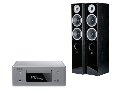 DENON RCDN-10 SZTEREÓ RÁDIÓERŐSÍTŐ CD LEJÁTSZÓ MIKROHIFI + WILSON RAPTOR 5 ÁLLÓ HANGSUGÁRZÓ FRONT HANGFAL PÁR SZETT  SZÜRKE - FEKETE