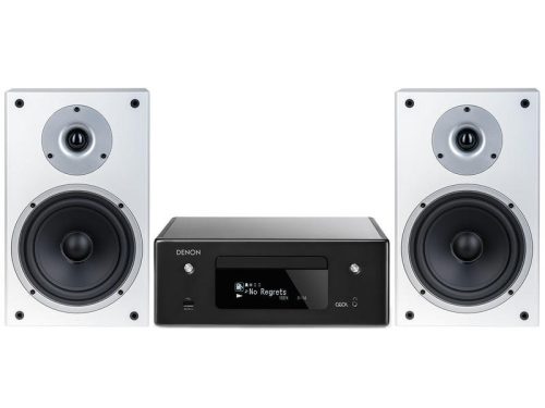 DENON RCDN-10 SZTEREÓ RÁDIÓERŐSÍTŐ CD LEJÁTSZÓ MIKROHIFI + WILSON RAPTOR 3 HÁTTÉRSUGÁRZÓ POLC-HANGFAL PÁR SZETT  FEKETE - FEHÉR