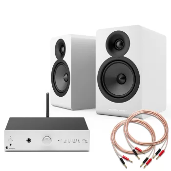   Pro-Ject Stereo Box E, Acoustic Energy AE100 mkII  - Komplett hifi összeállítás /ezüst-fehér/